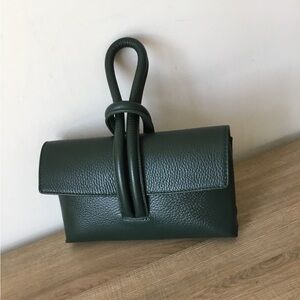 Borse In Pelle Leather Bag Sage Green w/Gunmetal Chain Crossbody Strap